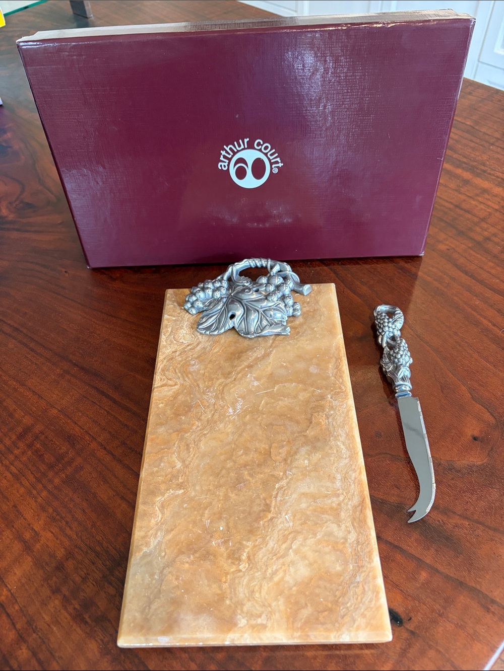 Arthur Court Onyx Cheese Board and Silver Cheese Knife